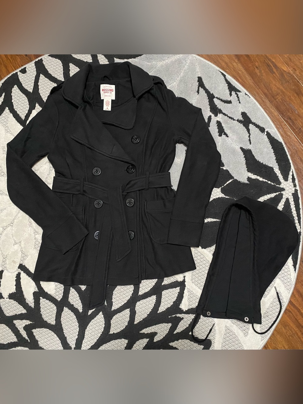 Mossimo Supply Co. Black Hooded Pea Coat/Trench Coat Size Small